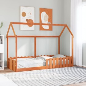 Cama con forma de casa de niños madera maciza marrón 80x200