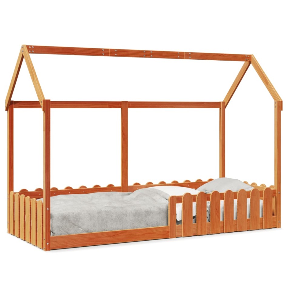 Cama con forma de casa de niños madera maciza marrón 80x200