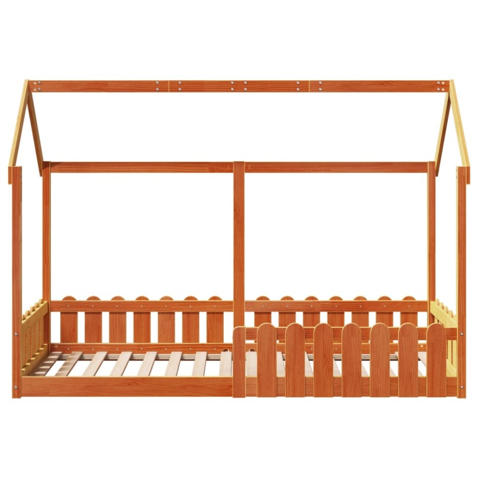 Cama con forma de casa de niños madera maciza marrón 80x200