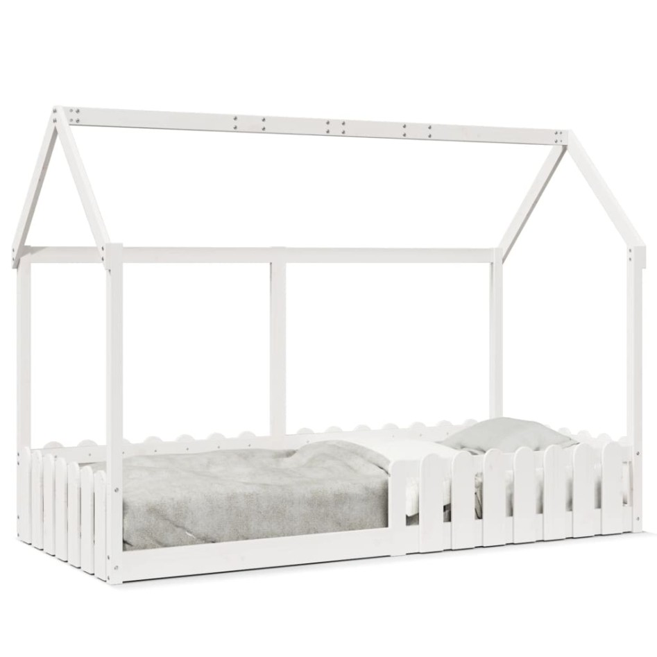 Cama con forma de casa de niños madera maciza blanca 90x190