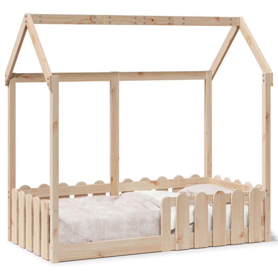 Cama con forma de casa de niños madera maciza marrón 70x140