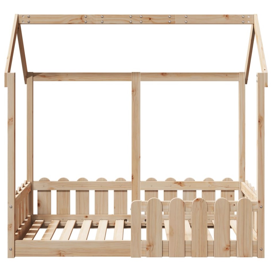 Cama con forma de casa de niños madera maciza marrón 70x140