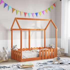 Cama con forma de casa de niños madera maciza marrón 70x140