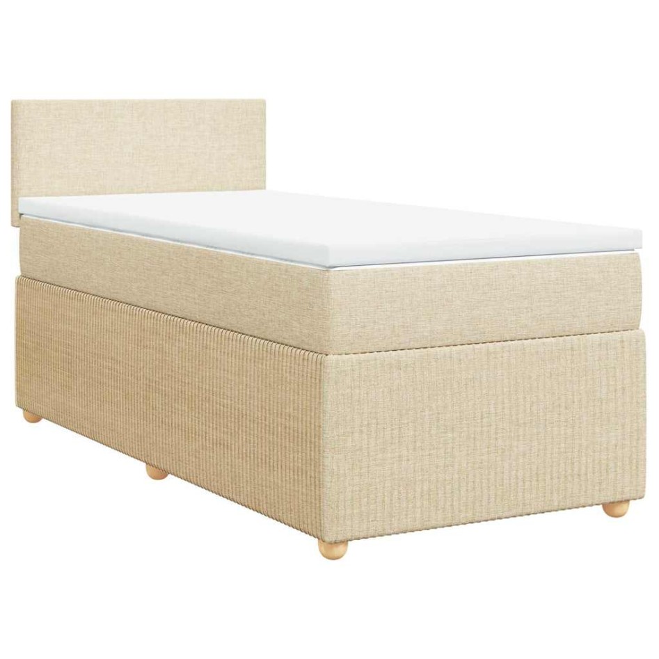 Cama box spring con colchón tela color crema 90x190
