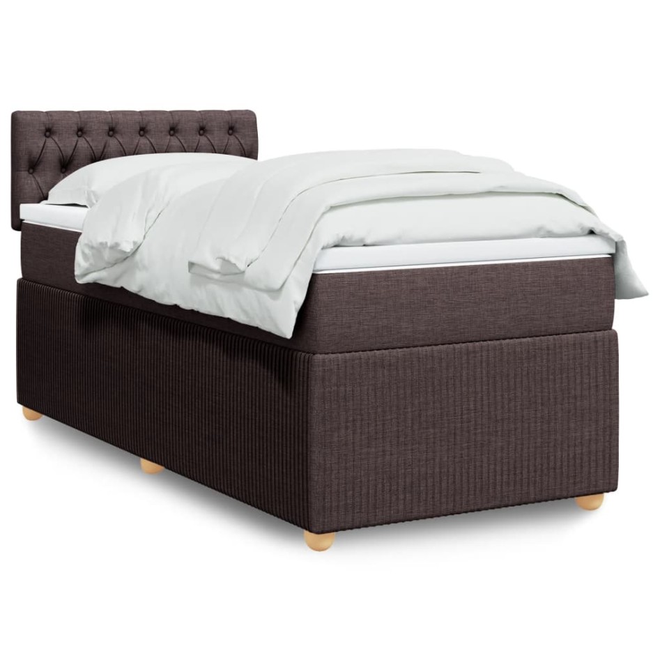 Cama box spring con colchón tela marrón oscuro 90x190