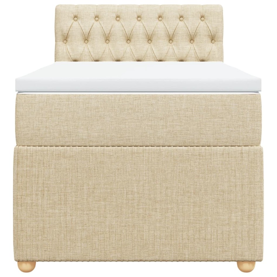 Cama box spring con colchón tela color crema 90x190