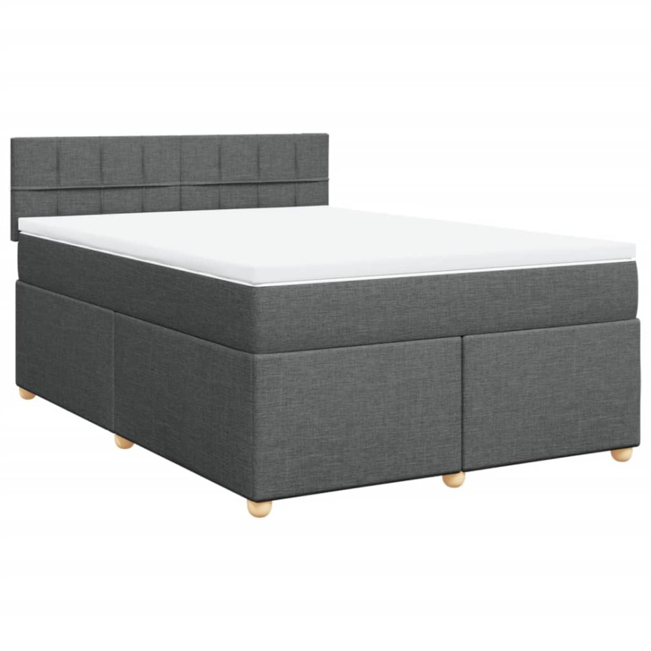 Cama box spring con colchón tela gris oscuro 140x200