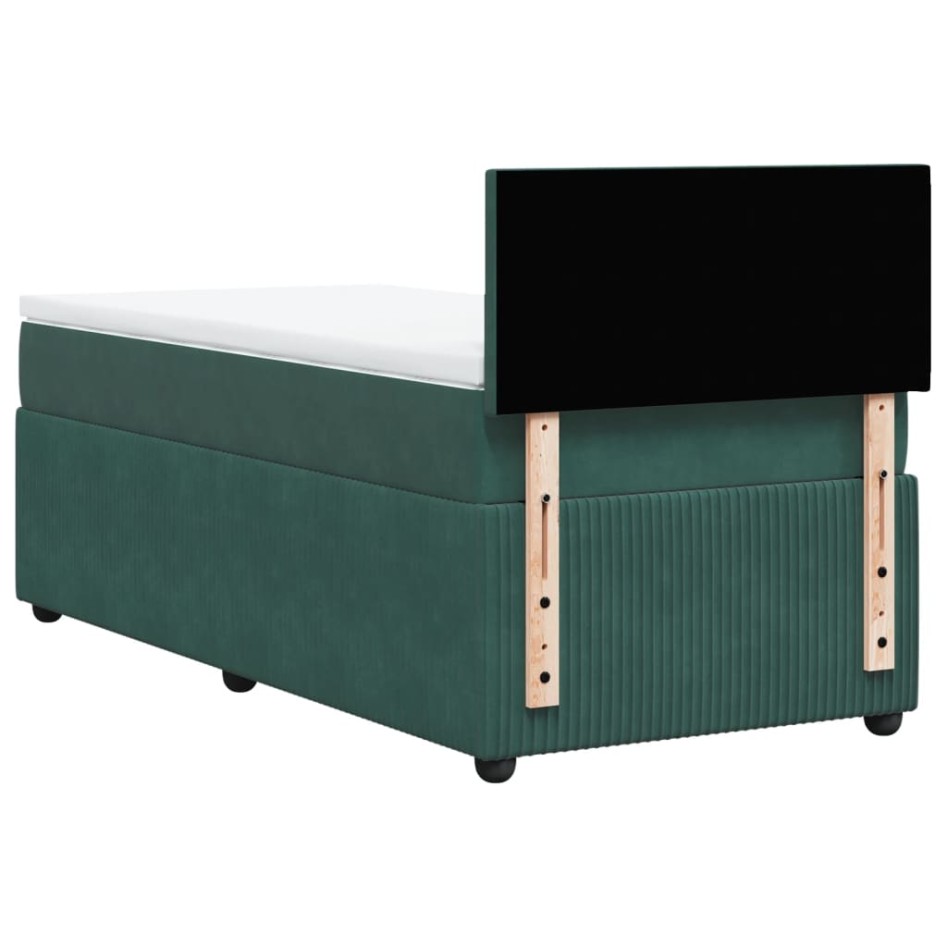 Cama box spring con colchón terciopelo verde oscuro 100x200