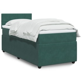 Cama box spring con colchón terciopelo verde oscuro 100x200