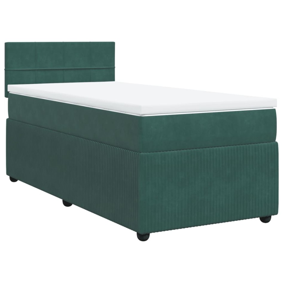 Cama box spring con colchón terciopelo verde oscuro 100x200