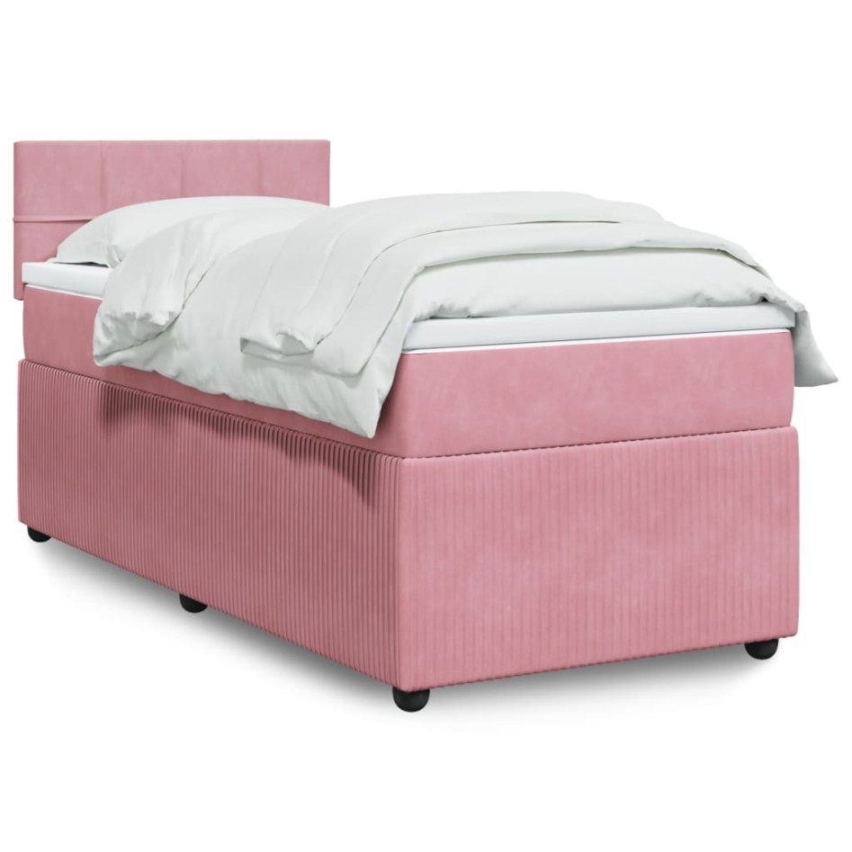 Cama box spring con colchón terciopelo rosa 100x200