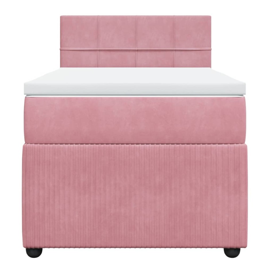 Cama box spring con colchón terciopelo rosa 100x200
