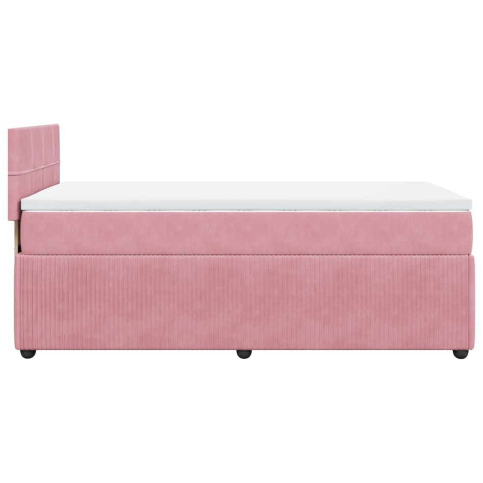Cama box spring con colchón terciopelo rosa 100x200