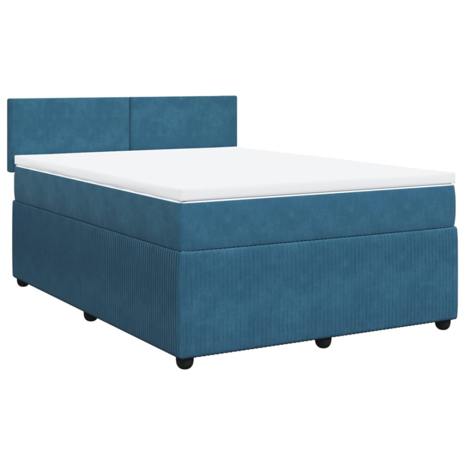 Cama box spring con colchón terciopelo azul 140x200