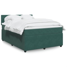 Cama box spring con colchón terciopelo verde oscuro 140x200