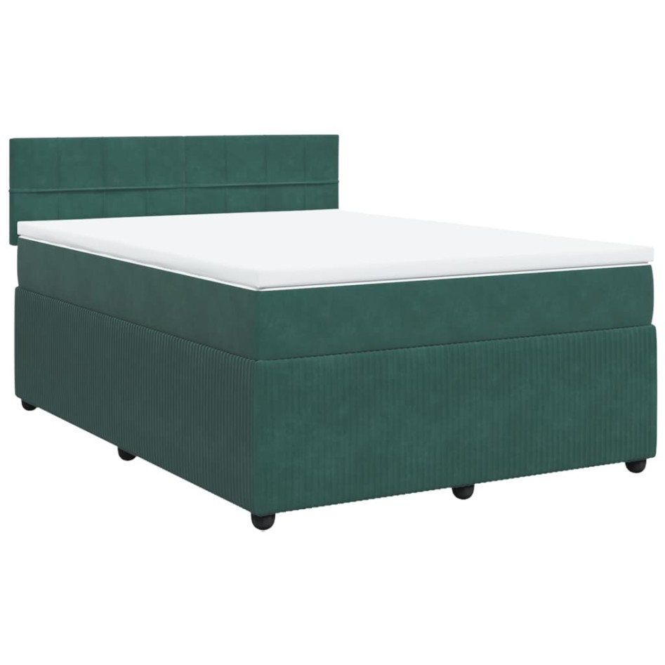 Cama box spring con colchón terciopelo verde oscuro 140x200