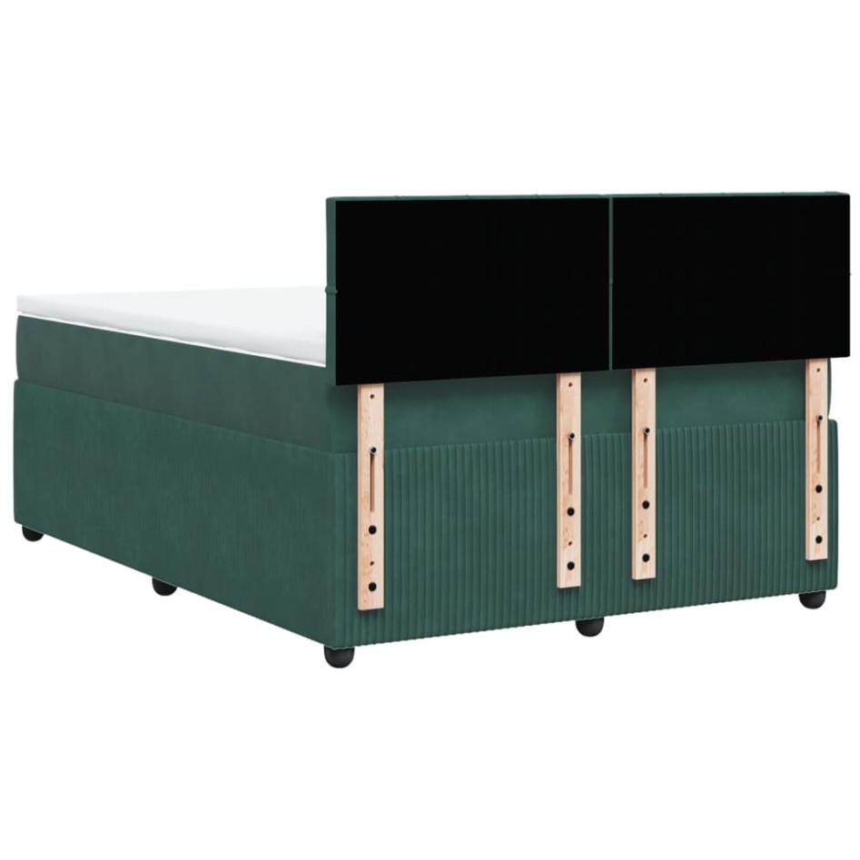 Cama box spring con colchón terciopelo verde oscuro 140x200
