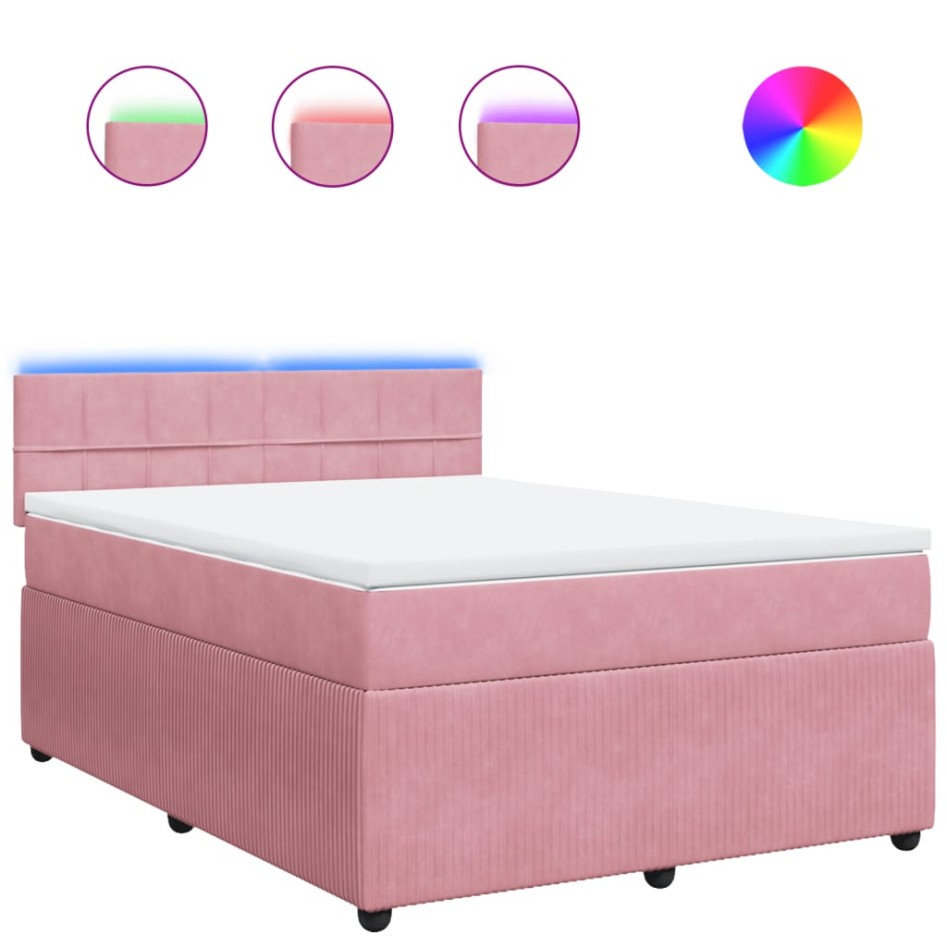 Cama box spring con colchón terciopelo rosa 140x200