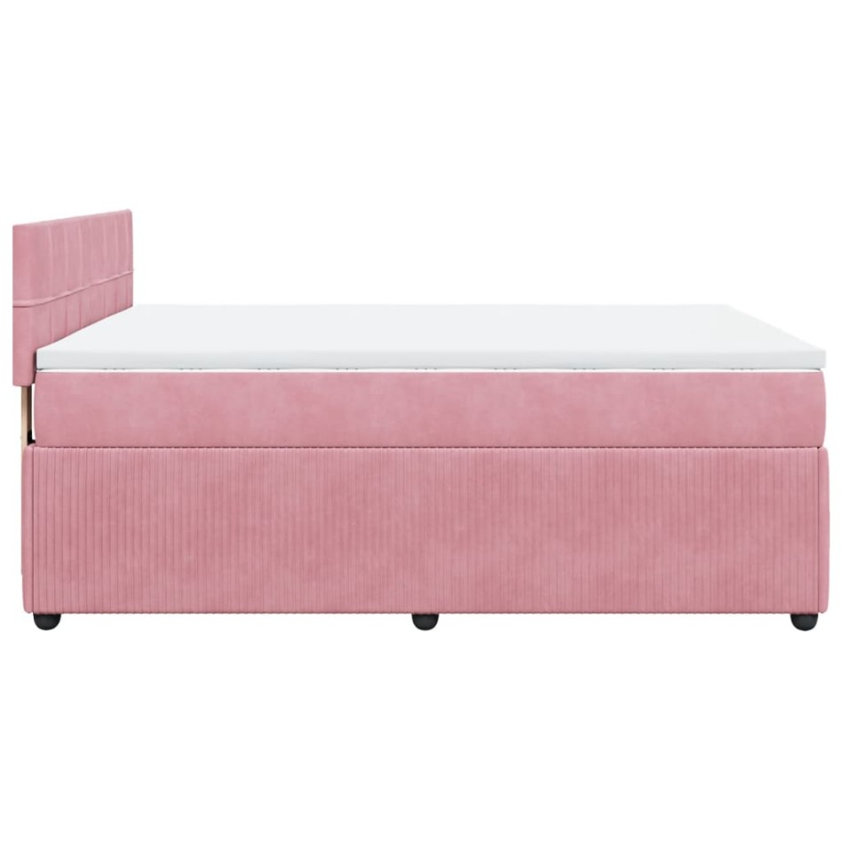 Cama box spring con colchón terciopelo rosa 140x200
