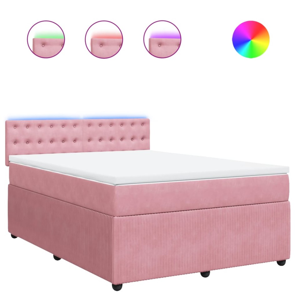 Cama box spring con colchón terciopelo rosa 140x200