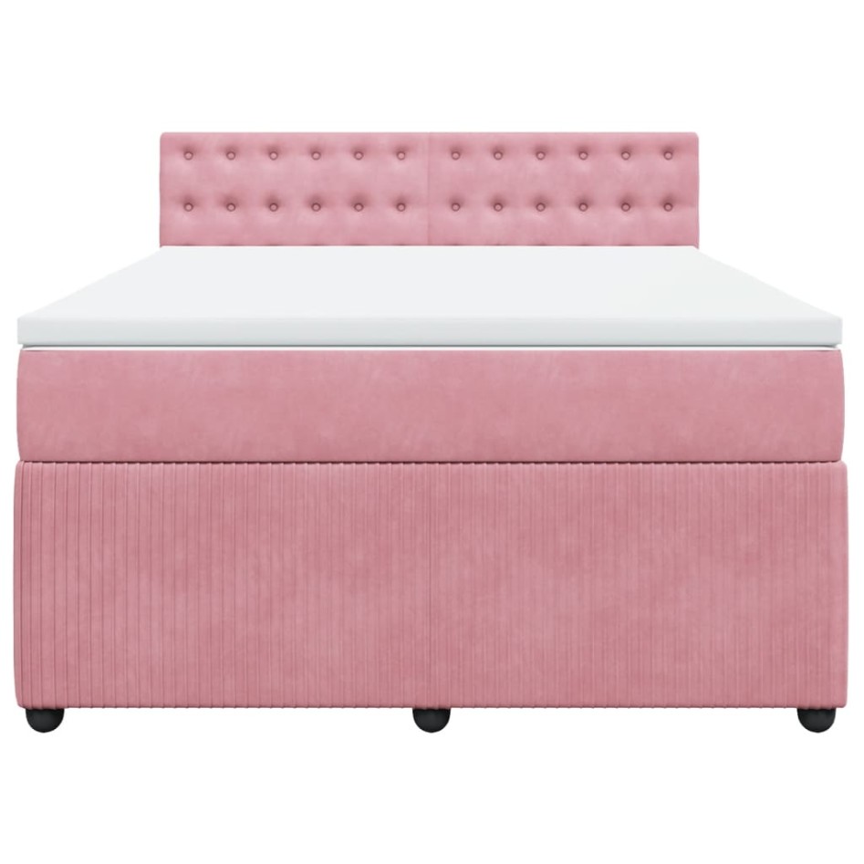 Cama box spring con colchón terciopelo rosa 140x200