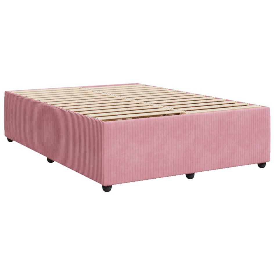 Cama box spring con colchón terciopelo rosa 140x200