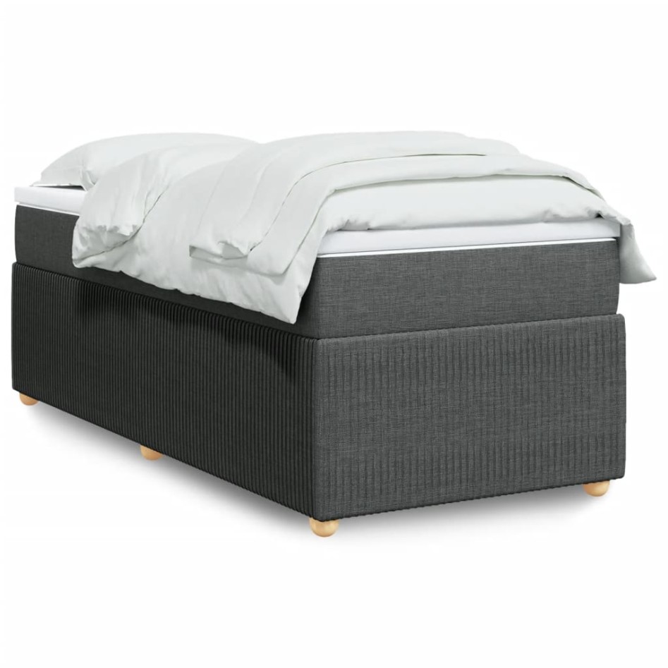Cama box spring con colchón tela gris oscuro 90x190