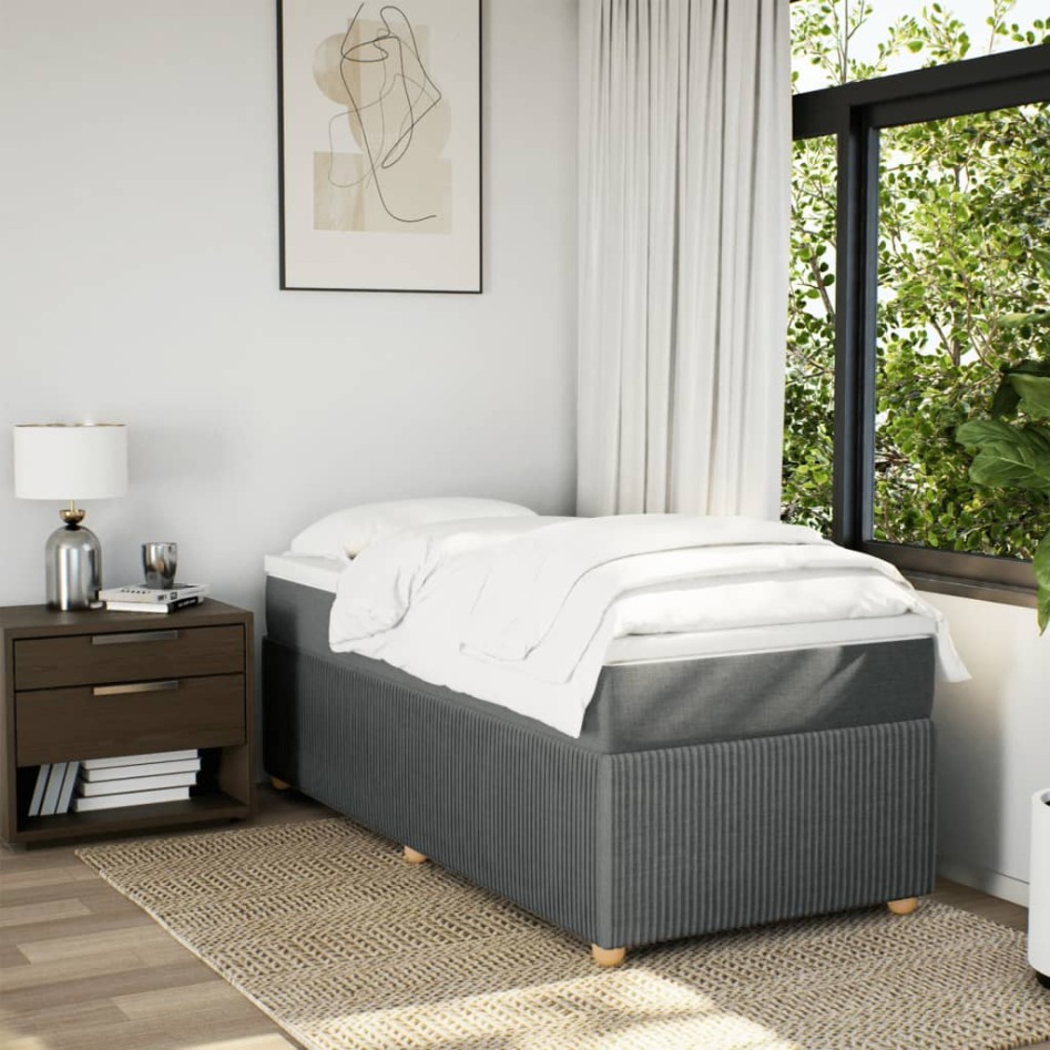 Cama box spring con colchón tela gris oscuro 90x190