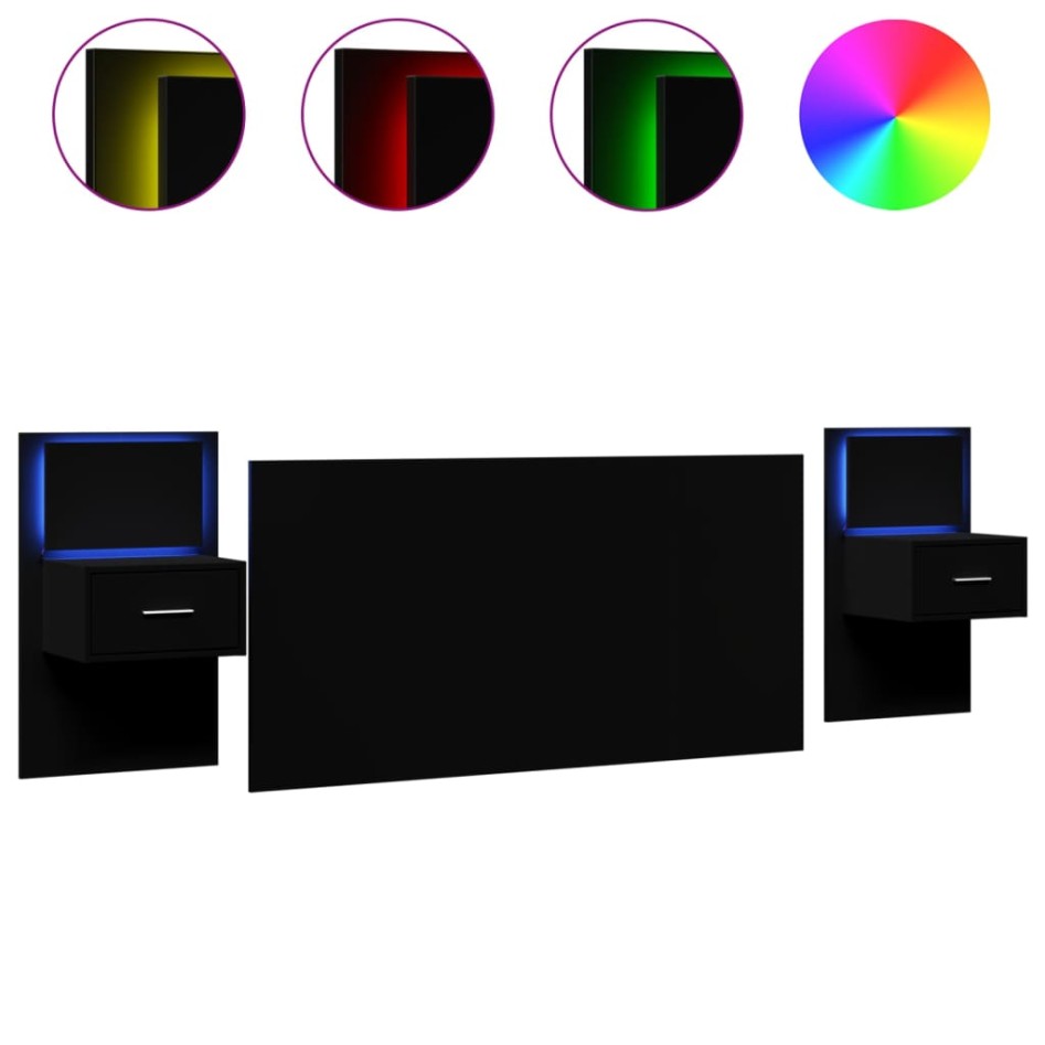 Cabecero de cama con mesitas madera de ingeniería negro 160