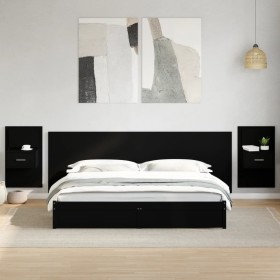 Cabecero de cama con mesitas madera de ingeniería negro 240