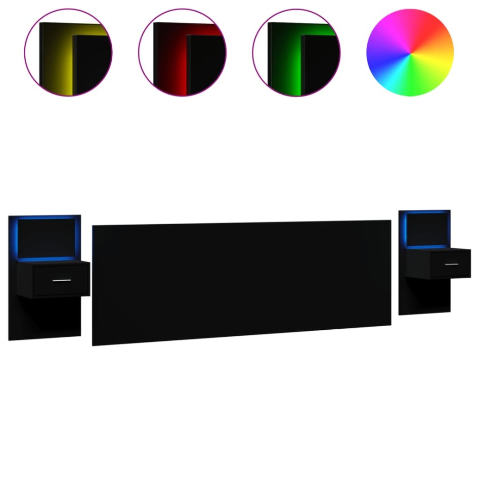 Cabecero de cama con mesitas madera de ingeniería negro 240