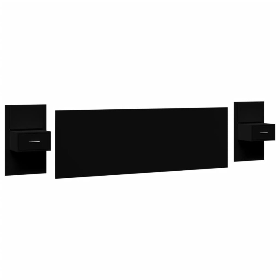 Cabecero de cama con mesitas madera de ingeniería negro 240