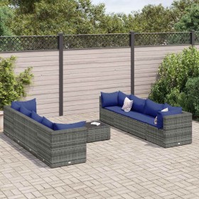 Set de muebles de jardín 9 pzas y cojines ratán sintético