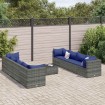 Set de muebles de jardín 9 pzas y cojines ratán sintético gris