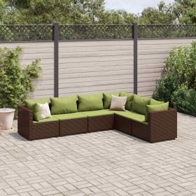 Set muebles de jardín 6 piezas y cojines ratán sintético