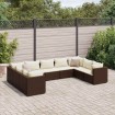 Set muebles de jardín 9 piezas y cojines ratán sintético marrón