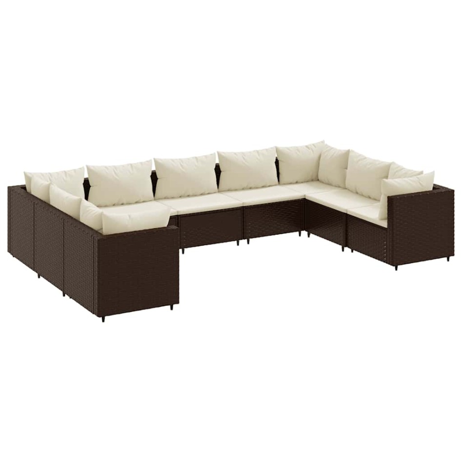 Set muebles de jardín 9 piezas y cojines ratán sintético