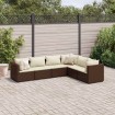 Set muebles de jardín 6 piezas y cojines ratán sintético marrón