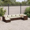 Set muebles de jardín 7 piezas y cojines ratán sintético marrón