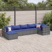 Set de muebles de jardín 7 pzas y cojines ratán sintético gris