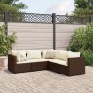 Set muebles de jardín 5 piezas y cojines ratán sintético marrón