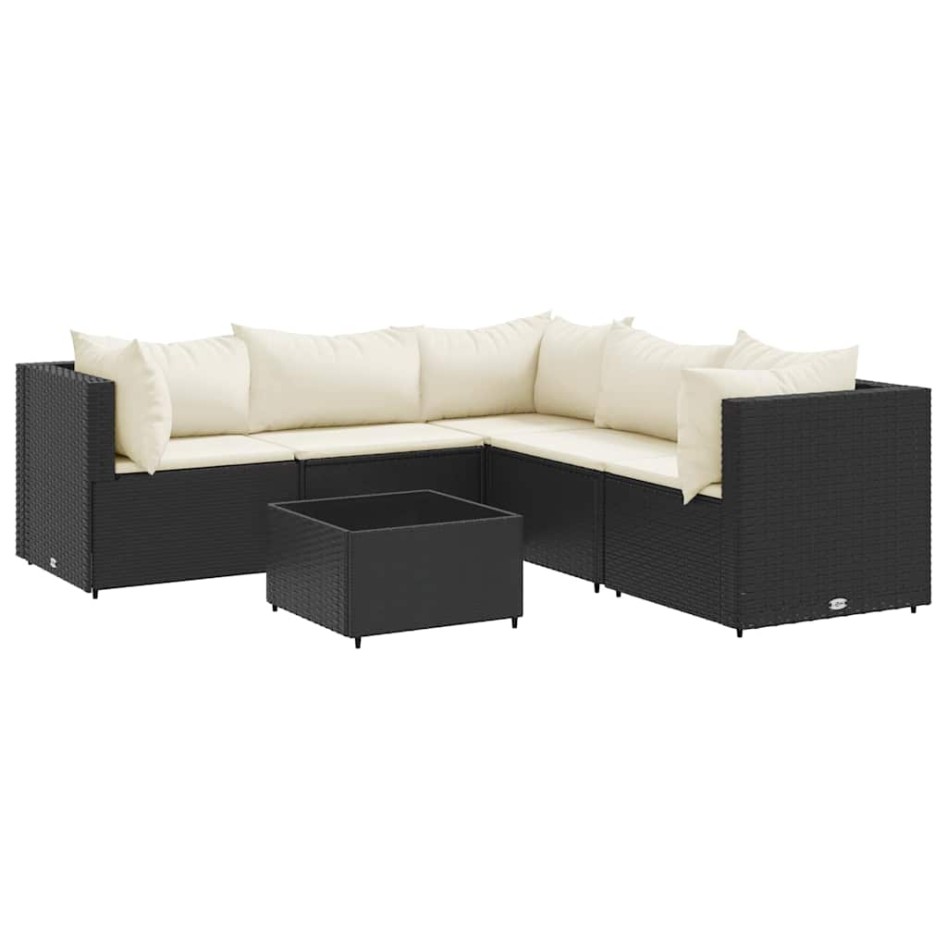 Set muebles de jardín 6 piezas y cojines ratán sintético