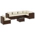 Set muebles de jardín 7 piezas y cojines ratán sintético