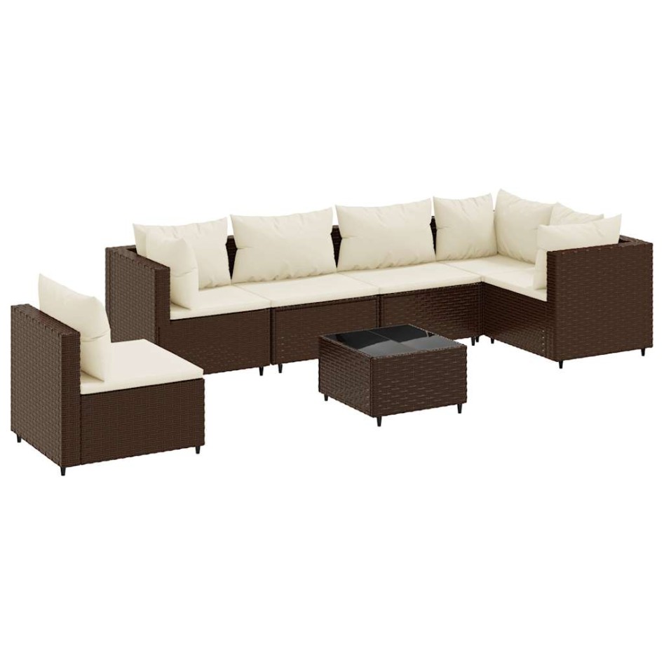 Set muebles de jardín 7 piezas y cojines ratán sintético