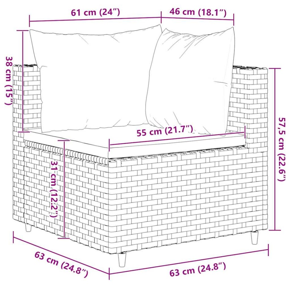 Set muebles de jardín 7 piezas y cojines ratán sintético