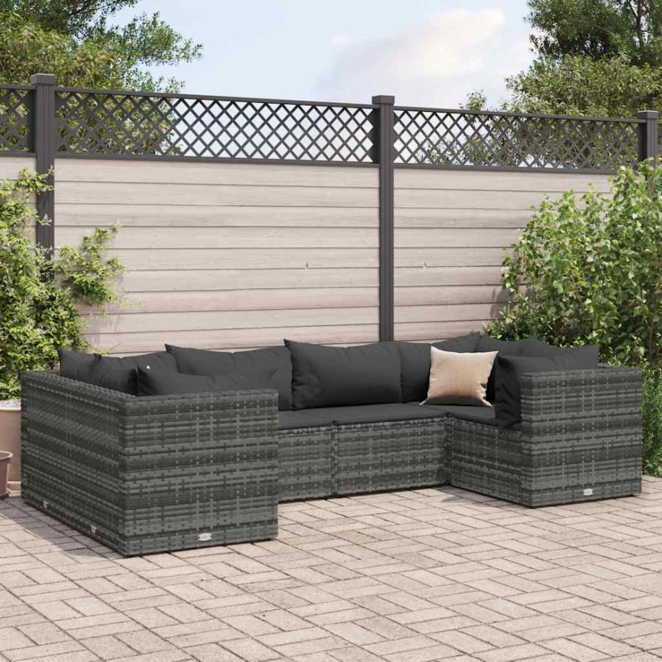 Set de muebles de jardín 6 pzas y cojines ratán sintético