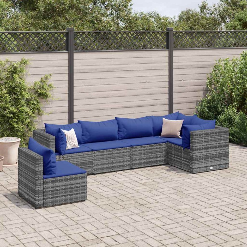 Set de muebles de jardín 6 pzas y cojines ratán sintético