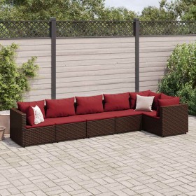 Set muebles de jardín 6 piezas y cojines ratán sintético