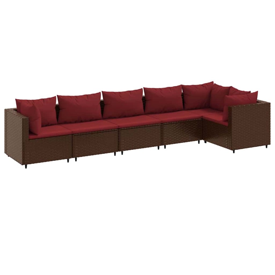 Set muebles de jardín 6 piezas y cojines ratán sintético