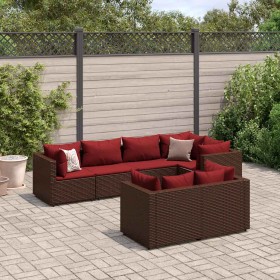 Set muebles de jardín 7 piezas y cojines ratán sintético